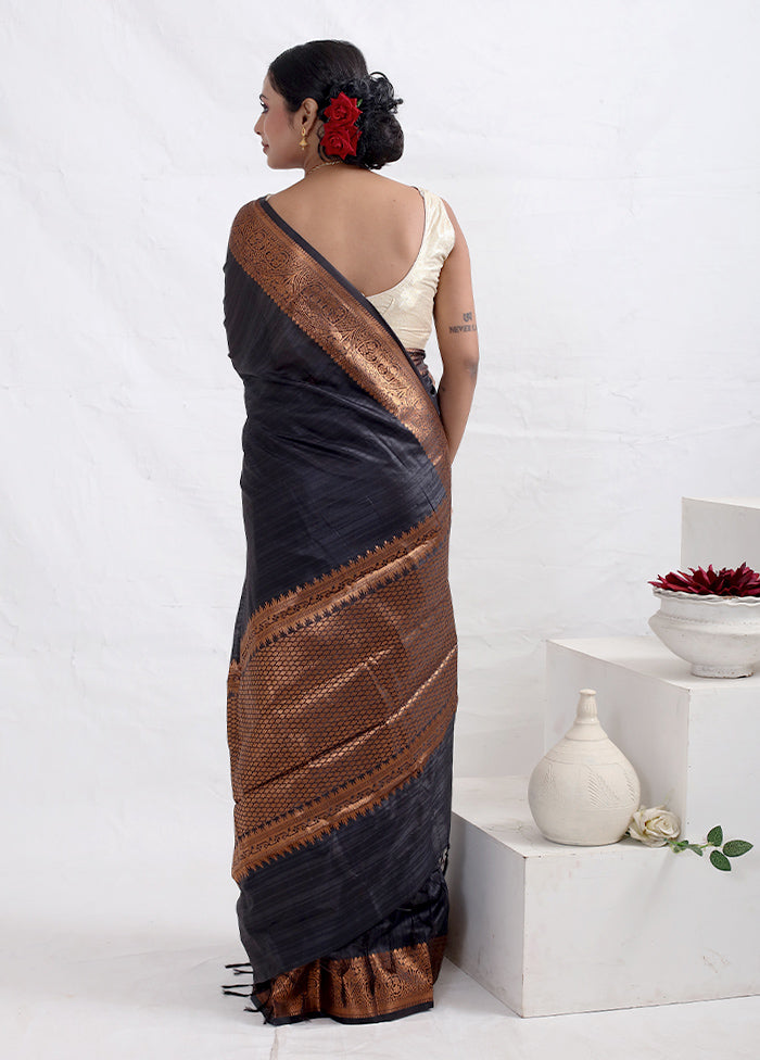 Black Cotton Saree With Blouse Piece - Indian Silk House Agencies