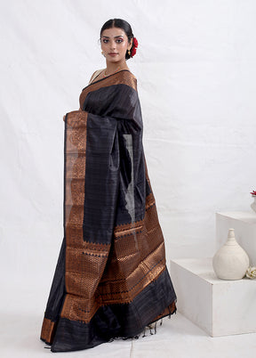 Black Cotton Saree With Blouse Piece - Indian Silk House Agencies