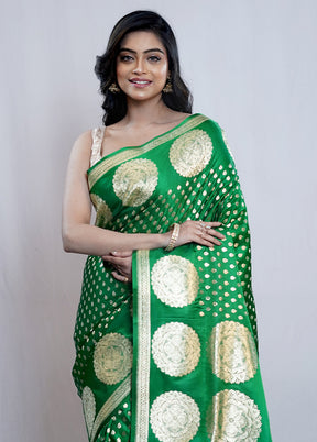 Green Banarasi Silk Saree With Blouse Piece - Indian Silk House Agencies