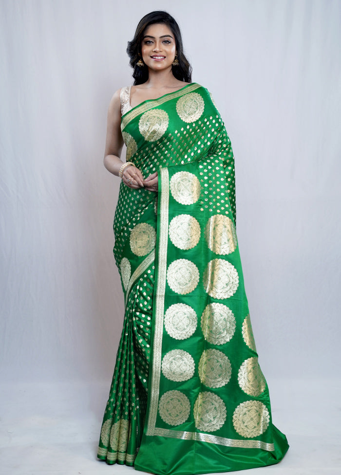 Green Banarasi Silk Saree With Blouse Piece - Indian Silk House Agencies