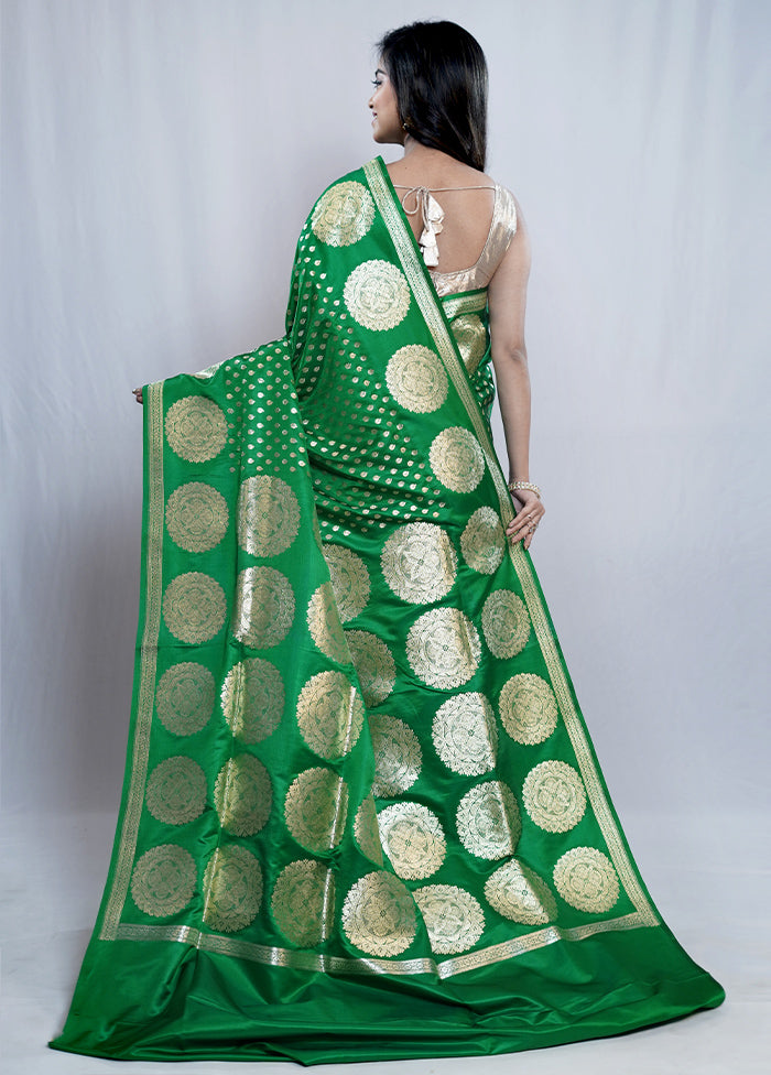 Green Banarasi Silk Saree With Blouse Piece - Indian Silk House Agencies