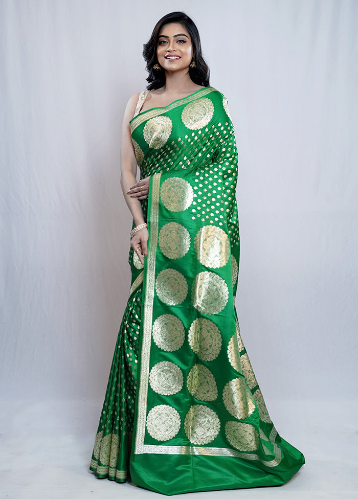 Green Banarasi Silk Saree With Blouse Piece - Indian Silk House Agencies