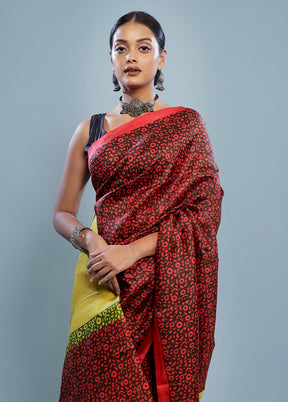 Red Printed Pure Silk Saree With Blouse Piece - Indian Silk House Agencies