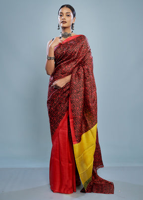 Red Printed Pure Silk Saree With Blouse Piece - Indian Silk House Agencies