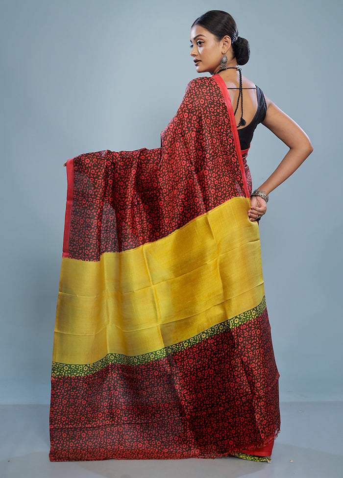 Red Printed Pure Silk Saree With Blouse Piece - Indian Silk House Agencies