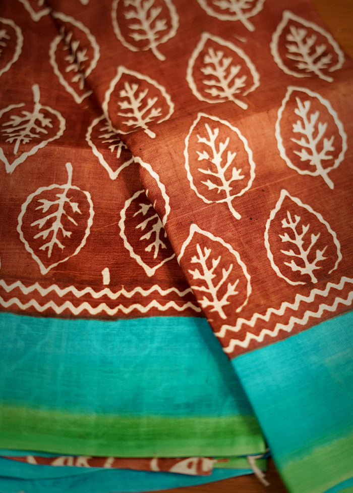 Brown Printed Pure Silk Saree With Blouse Piece - Indian Silk House Agencies