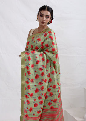 Green Printed Pure Silk Saree With Blouse Piece - Indian Silk House Agencies