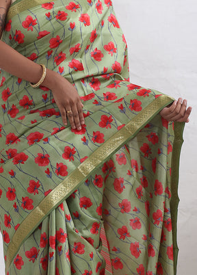 Green Printed Pure Silk Saree With Blouse Piece - Indian Silk House Agencies