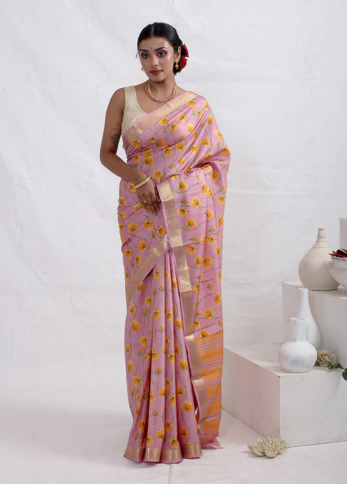 Pink Printed Pure Silk Saree With Blouse Piece - Indian Silk House Agencies