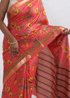 Pink Printed Pure Silk Saree With Blouse Piece - Indian Silk House Agencies