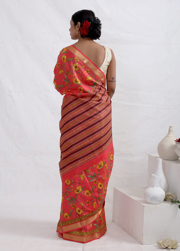 Pink Printed Pure Silk Saree With Blouse Piece - Indian Silk House Agencies