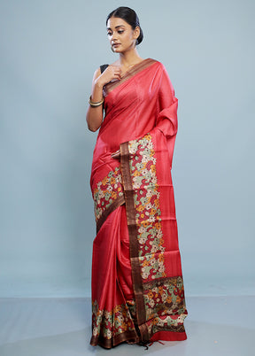 Red Tussar Pure Silk Saree With Blouse Piece - Indian Silk House Agencies