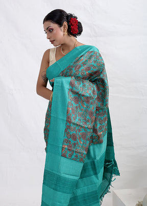 Green Tussar Pure Silk Saree With Blouse Piece - Indian Silk House Agencies