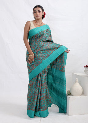 Green Tussar Pure Silk Saree With Blouse Piece - Indian Silk House Agencies