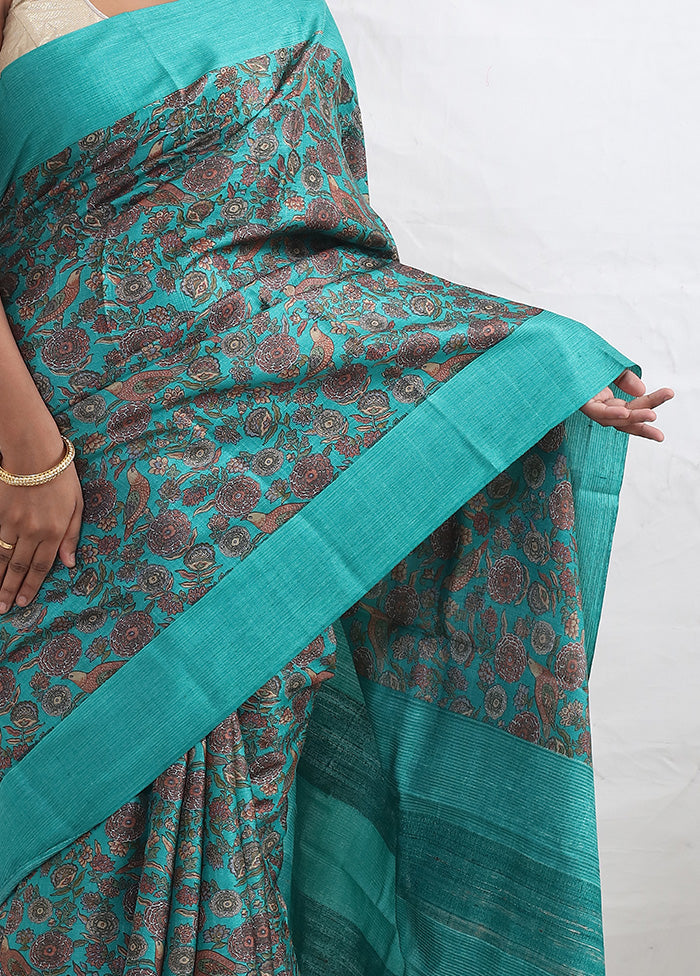 Green Tussar Pure Silk Saree With Blouse Piece - Indian Silk House Agencies