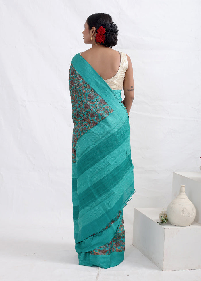 Green Tussar Pure Silk Saree With Blouse Piece - Indian Silk House Agencies