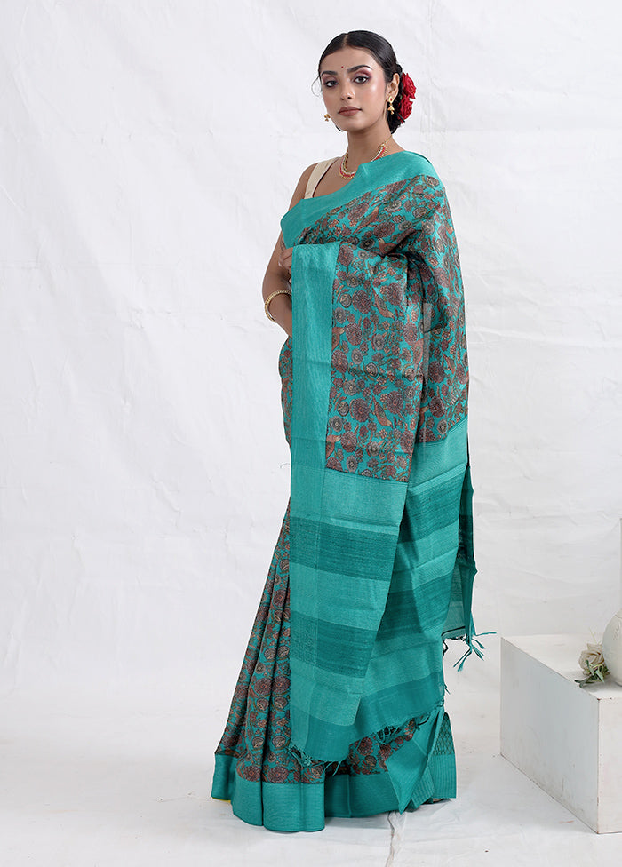 Green Tussar Pure Silk Saree With Blouse Piece - Indian Silk House Agencies