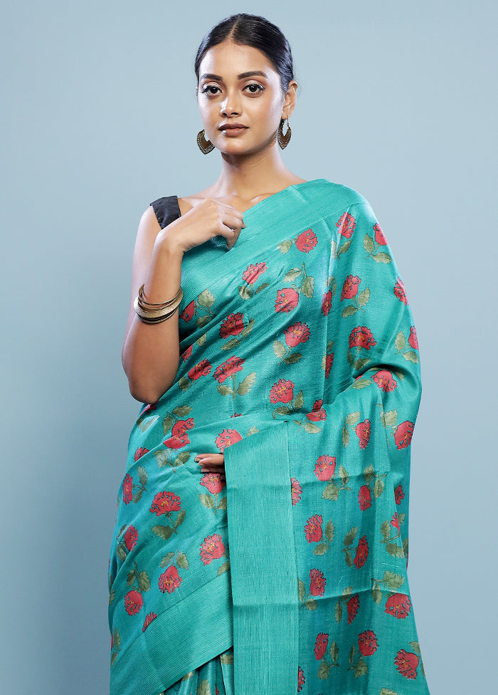 Green Tussar Pure Silk Saree With Blouse Piece - Indian Silk House Agencies