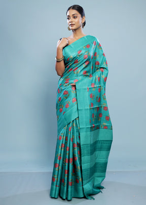 Green Tussar Pure Silk Saree With Blouse Piece - Indian Silk House Agencies