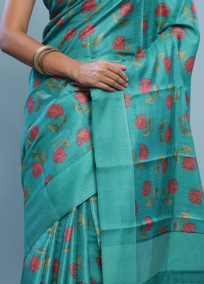 Green Tussar Pure Silk Saree With Blouse Piece - Indian Silk House Agencies