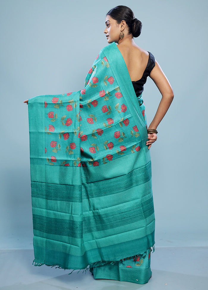 Green Tussar Pure Silk Saree With Blouse Piece - Indian Silk House Agencies