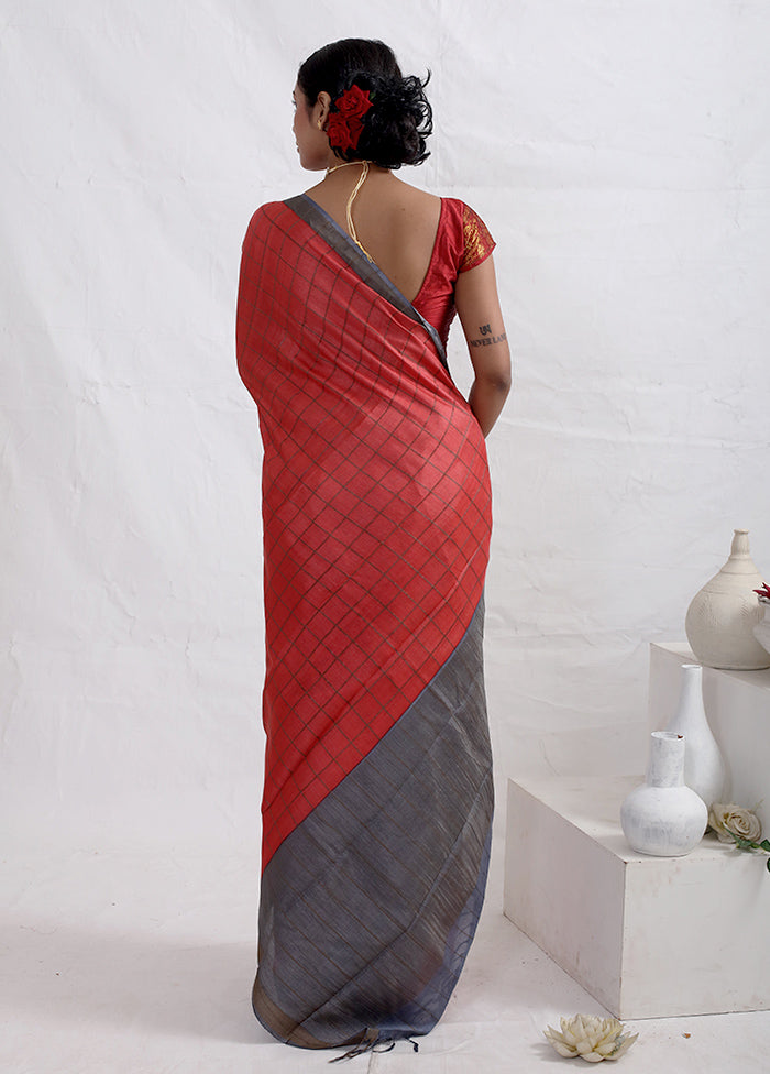 Red Tussar Pure Silk Saree With Blouse Piece - Indian Silk House Agencies