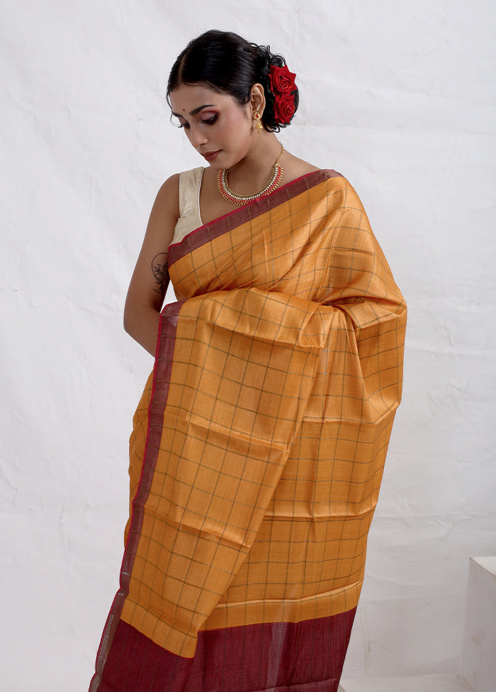 Rust Tussar Pure Silk Saree With Blouse Piece - Indian Silk House Agencies