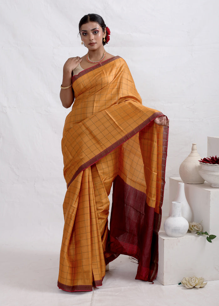 Rust Tussar Pure Silk Saree With Blouse Piece - Indian Silk House Agencies