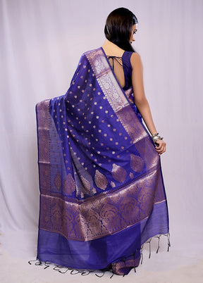 Blue Cotton Saree With Blouse Piece - Indian Silk House Agencies