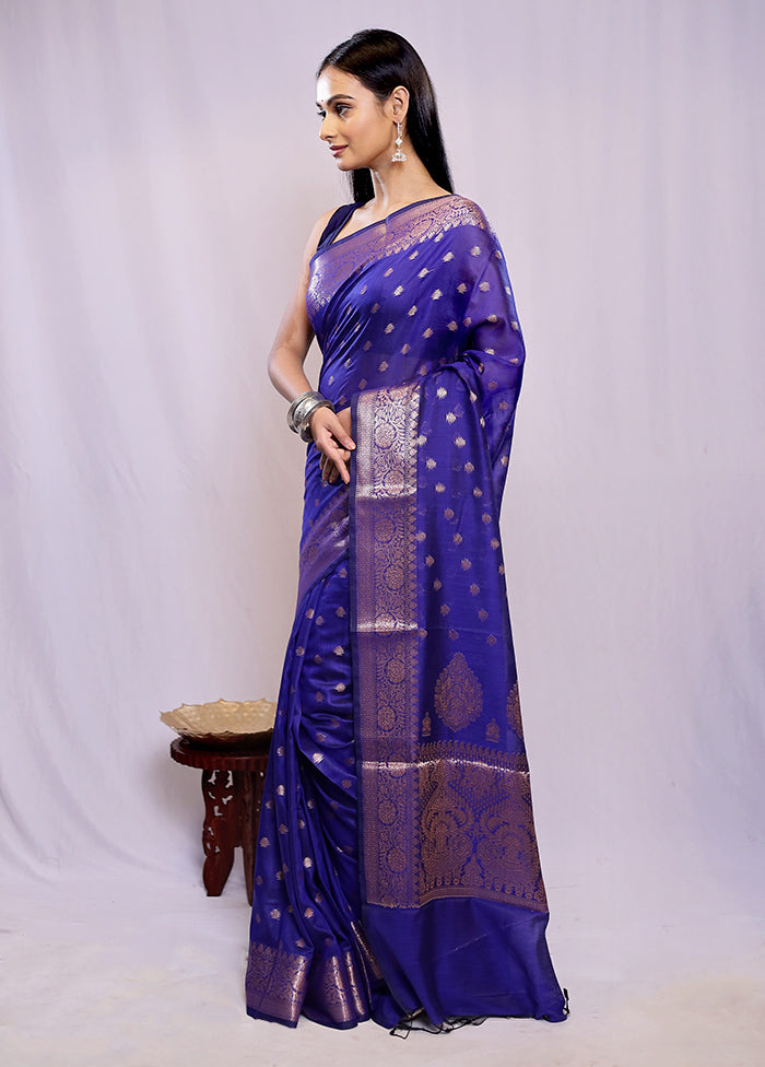 Blue Cotton Saree With Blouse Piece - Indian Silk House Agencies