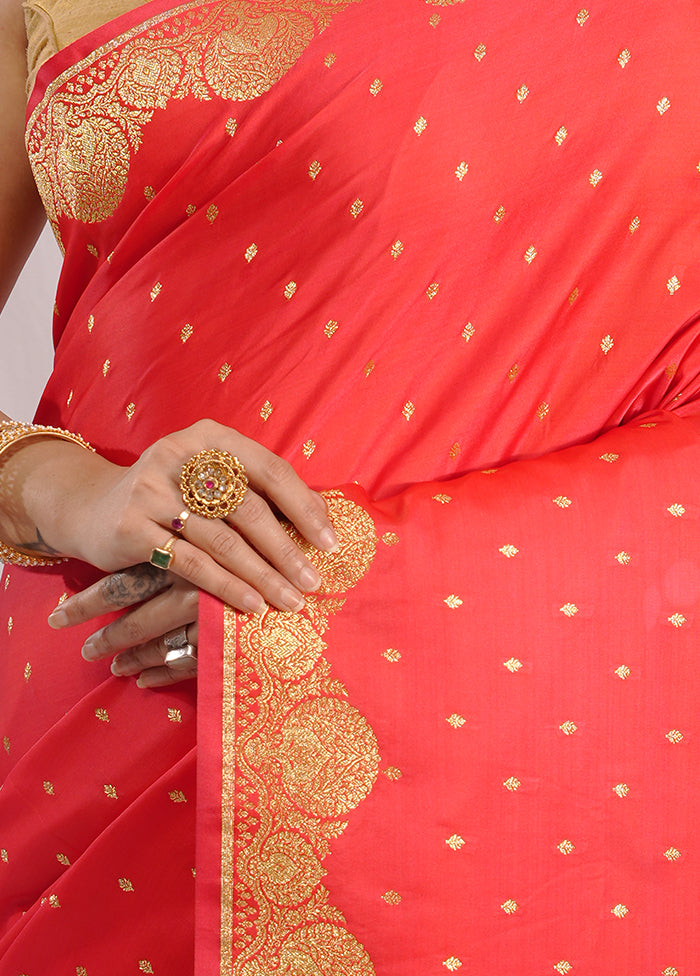 Red Banarasi Silk Saree With Blouse Piece - Indian Silk House Agencies