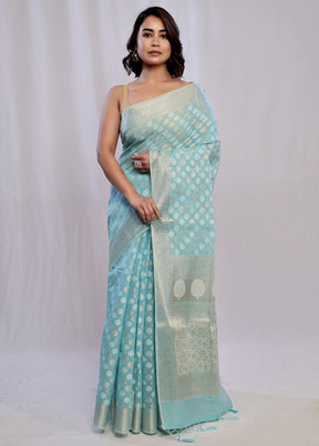 Blue Cotton Saree With Blouse Piece - Indian Silk House Agencies