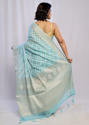 Blue Cotton Saree With Blouse Piece - Indian Silk House Agencies