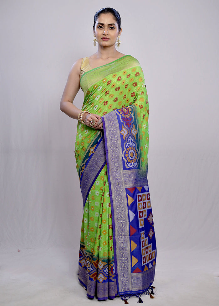 Green Dupion Silk Saree With Blouse Piece - Indian Silk House Agencies