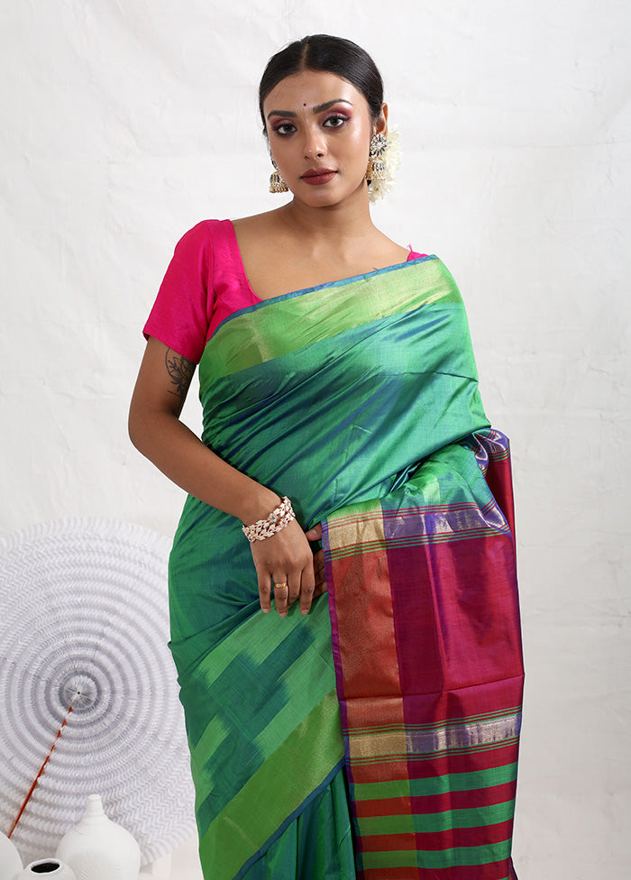 Green Pure Kalakhetra Silk Saree With Blouse Piece - Indian Silk House Agencies