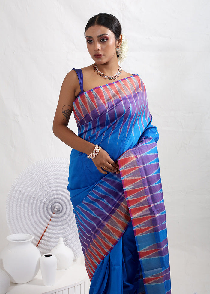 Blue Pure Ikkat Silk Saree With Blouse Piece - Indian Silk House Agencies