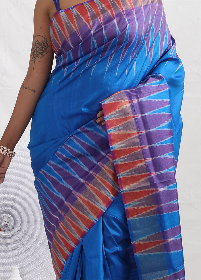 Blue Pure Ikkat Silk Saree With Blouse Piece - Indian Silk House Agencies