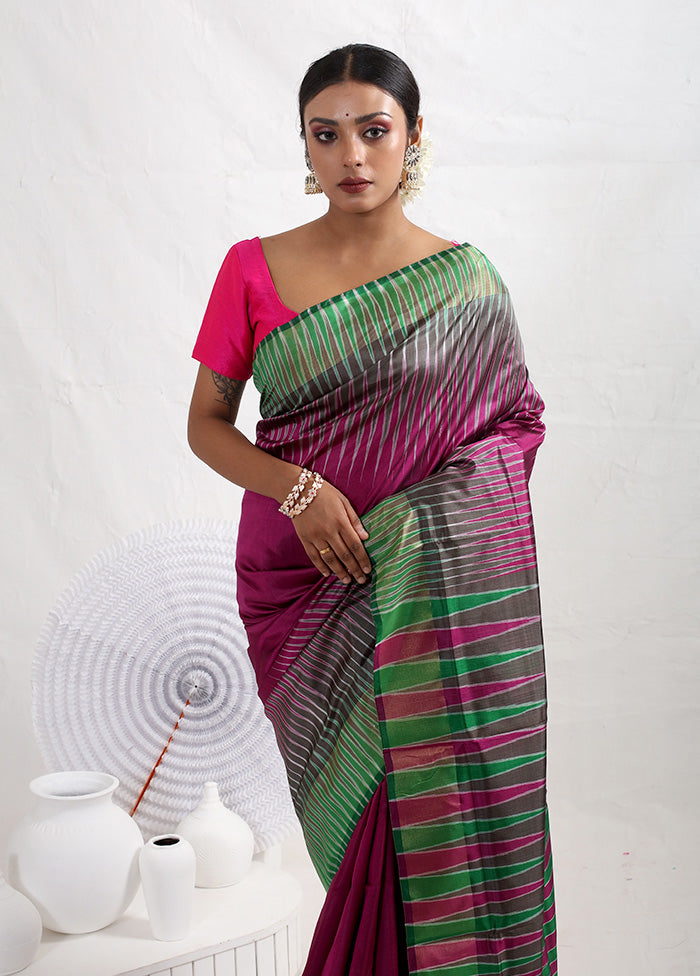 Purple Pure Ikkat Silk Saree With Blouse Piece - Indian Silk House Agencies