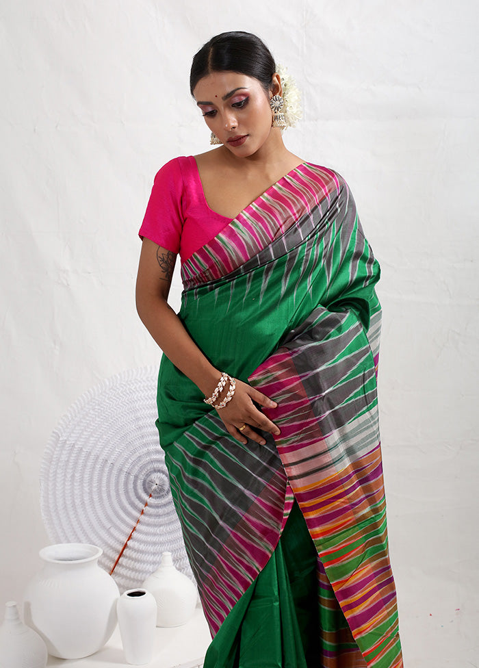 Green Pure Ikkat Silk Saree With Blouse Piece - Indian Silk House Agencies