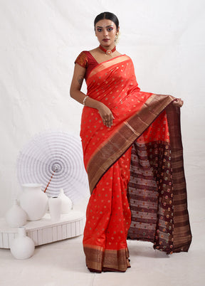 Red Dupion Silk Saree With Blouse Piece - Indian Silk House Agencies