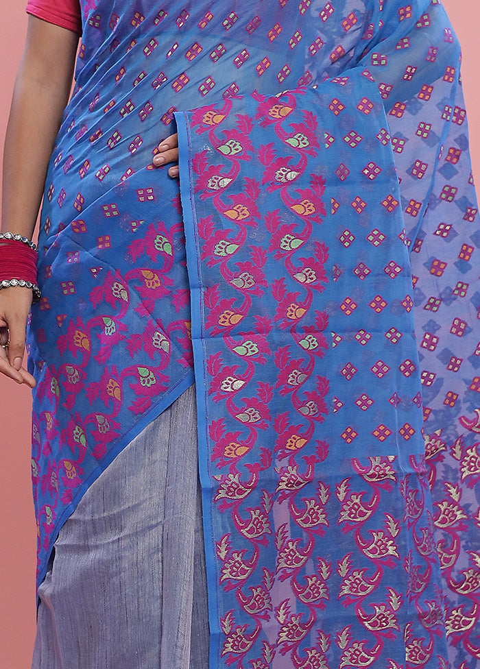 Blue Tant Cotton Saree Without Blouse Piece - Indian Silk House Agencies