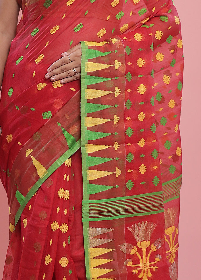 Red Tant Cotton Saree Without Blouse Piece - Indian Silk House Agencies