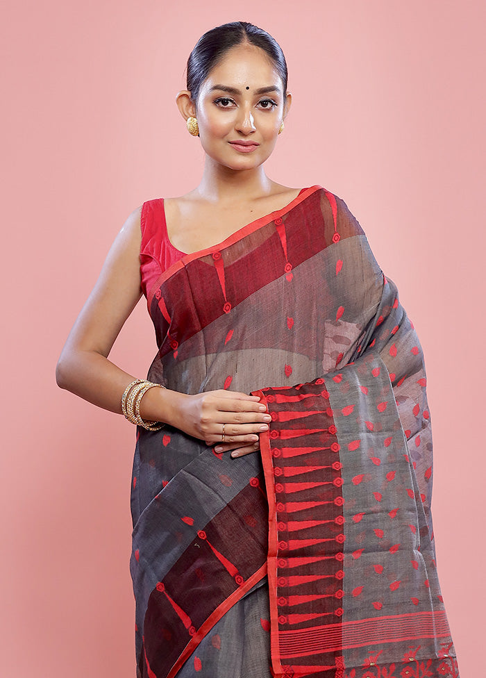 Grey Tant Cotton Saree Without Blouse Piece - Indian Silk House Agencies