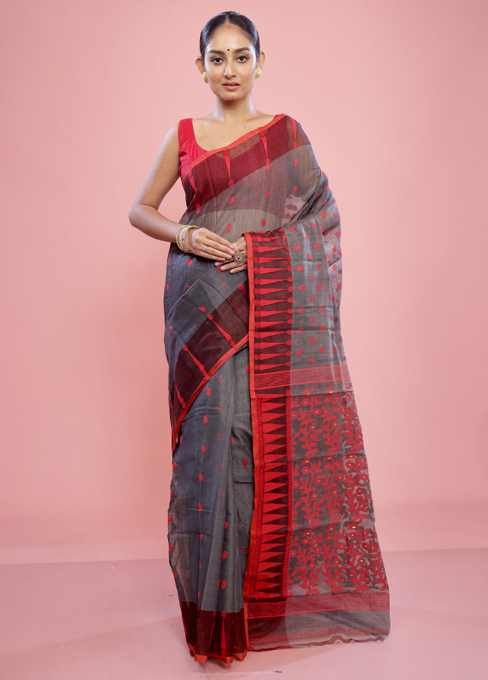 Grey Tant Cotton Saree Without Blouse Piece - Indian Silk House Agencies