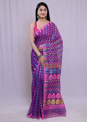 Purple Tant Jamdani Saree Without Blouse Piece - Indian Silk House Agencies