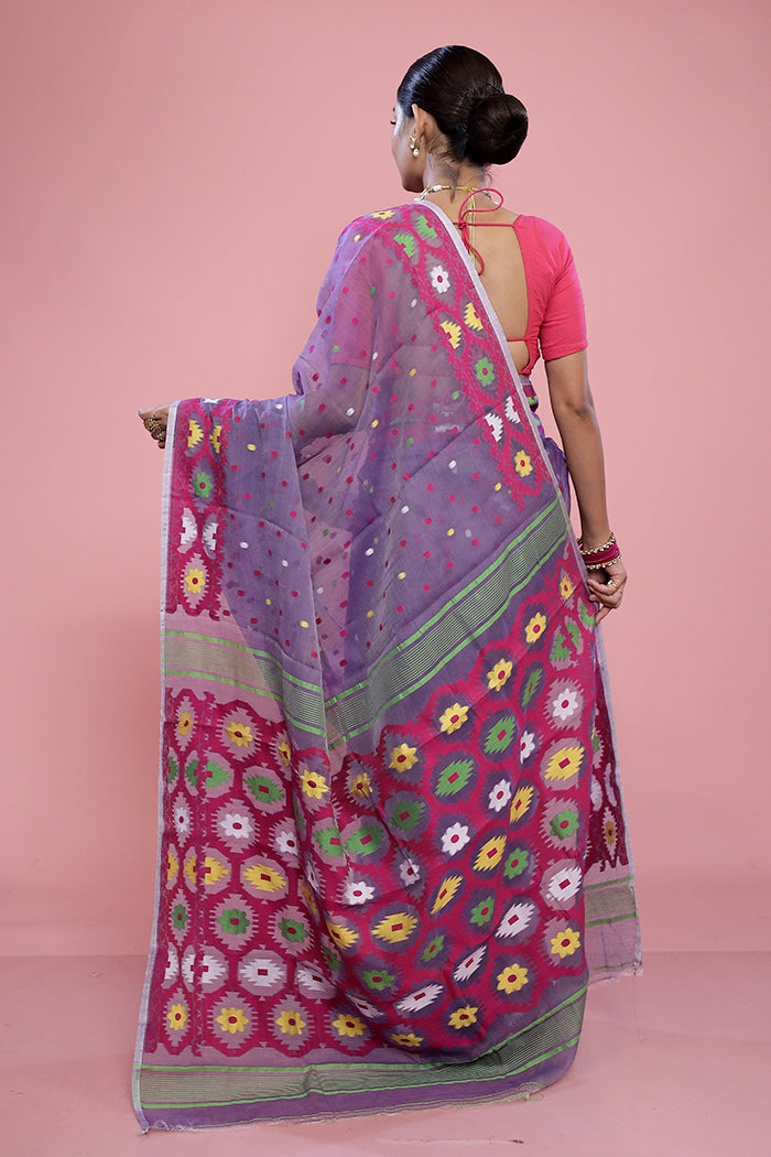 Purple Tant Cotton Saree Without Blouse Piece - Indian Silk House Agencies