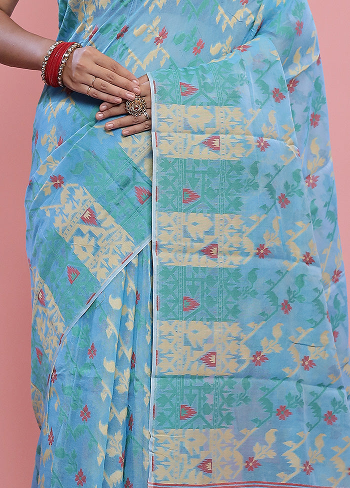 Blue Tant Cotton Saree Without Blouse Piece - Indian Silk House Agencies