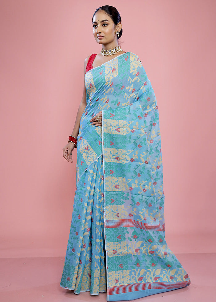 Blue Tant Cotton Saree Without Blouse Piece - Indian Silk House Agencies