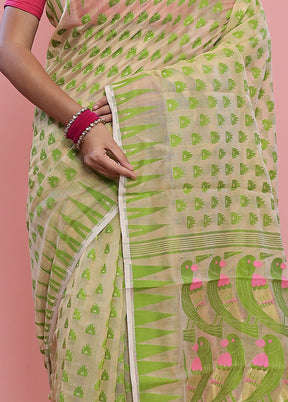 Cream Tant Cotton Saree Without Blouse Piece - Indian Silk House Agencies