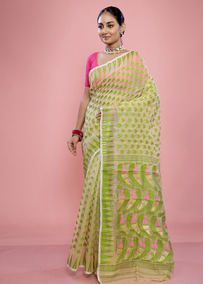 Cream Tant Cotton Saree Without Blouse Piece - Indian Silk House Agencies